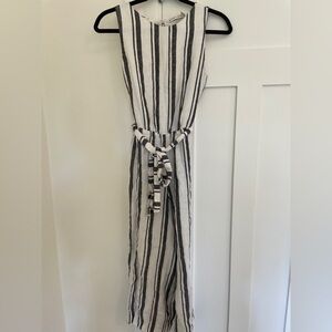 Alice + Olivia Linen Stripe Boho Sleeveless Capris Jumpsuit Nautical Lagenlook